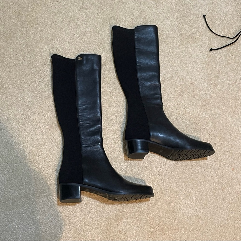 Stuart Weitzman Black Leather Knee High Riding Boots